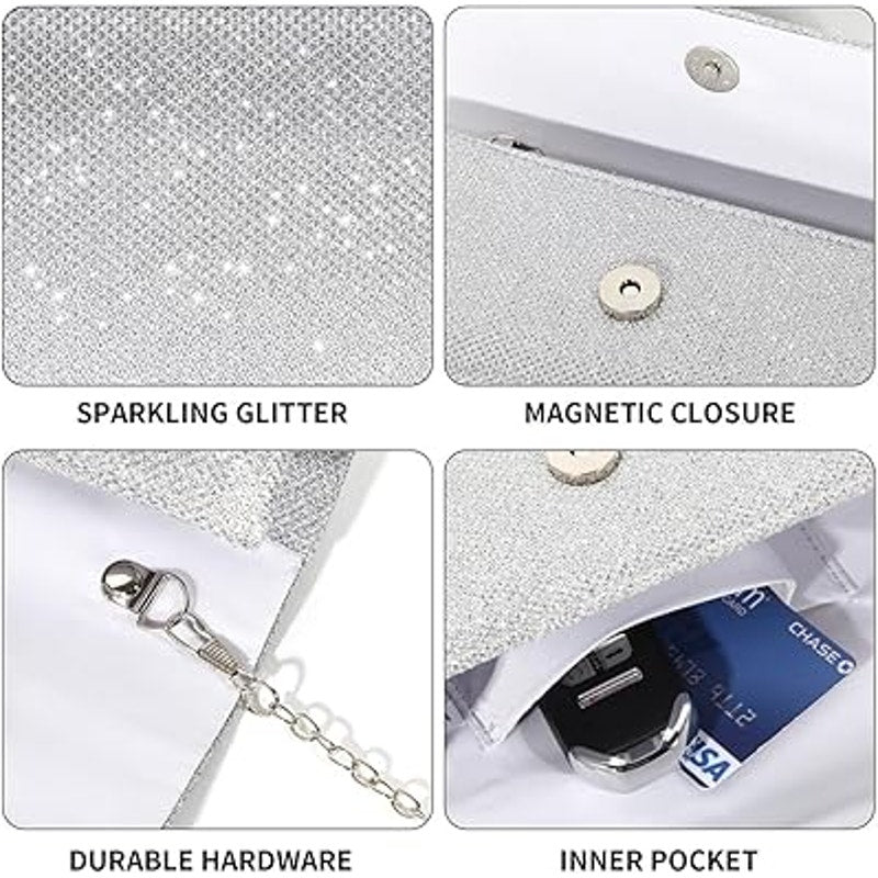 lovyoCoCo Silver Glitter Evening Bag Clutch Purses Sparkling Party Handbag