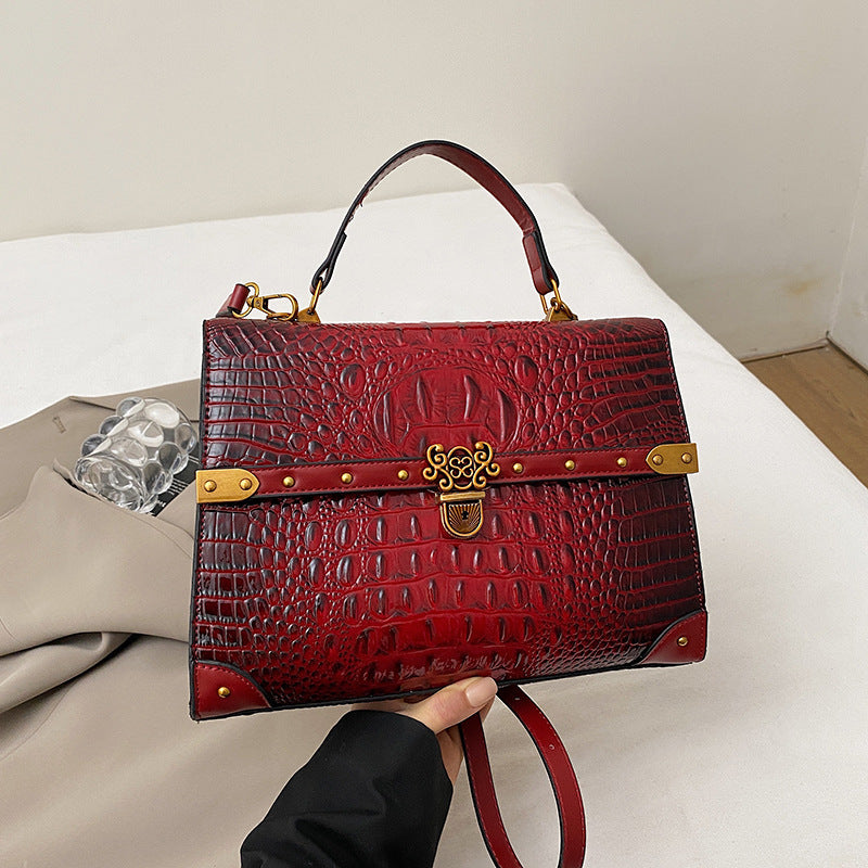 Large-Capacity Women's Handbag – Crocodile Pattern PU Leather Purse
